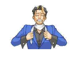 a pixel art of a man in a blue suit holding a sword