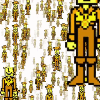 A Pixel Art Of A Man In A Cowboy Suit GIF