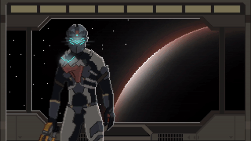 A Pixel Art Of A Man In A Space Suit With A Planet In The Background GIF
