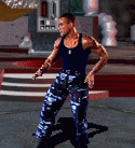 A Pixel Art Of A Man In A Tank Top And Camouflage Pants GIF