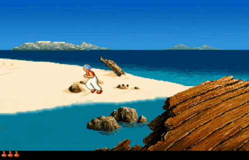 A Pixel Art Of A Man On A Beach GIF