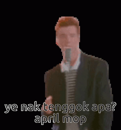 A Pixel Art Of A Man Singing Into A Microphone With The Words Ye Nak Tengok Apa April Mop GIF