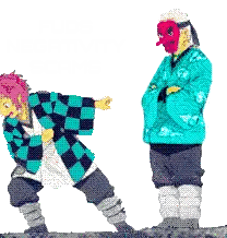 a pixel art of a man wearing a red mask and a blue jacket