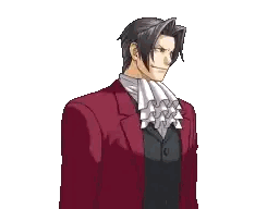 a pixel art of a man wearing a red suit and white scarf