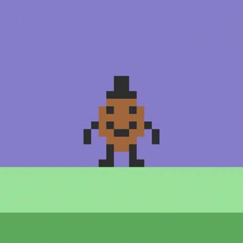A Pixel Art Of A Man Wearing A Top Hat Standing On A Green Field . GIF