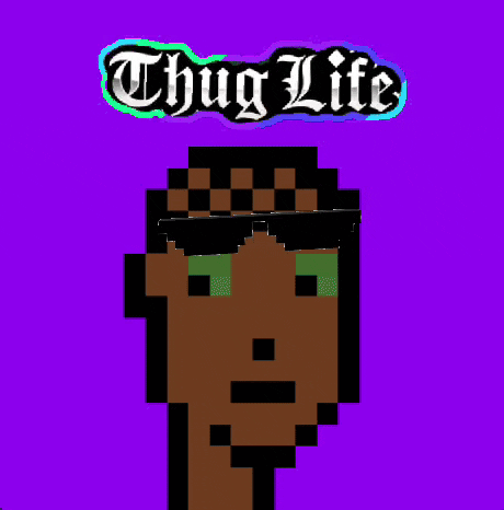 A Pixel Art Of A Man Wearing Sunglasses With The Words Thug Life Above Him GIF