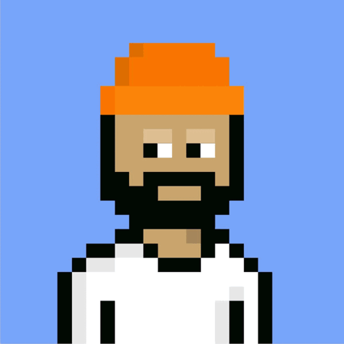 A Pixel Art Of A Man With A Beard Wearing An Orange Hat And A White Shirt GIF