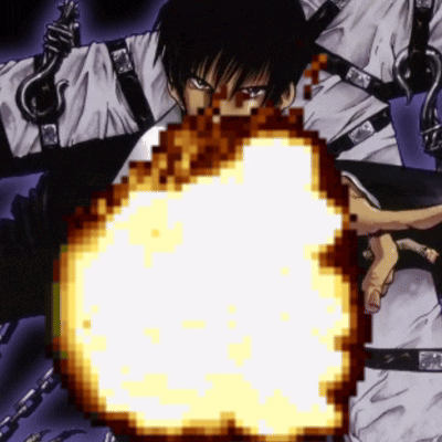 A Pixel Art Of A Man With A Flame Coming Out Of His Chest GIF