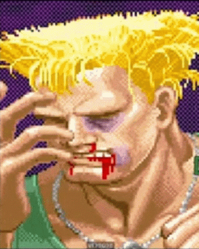A Pixel Art Of A Man With Blood Coming Out Of His Nose And Mouth . GIF