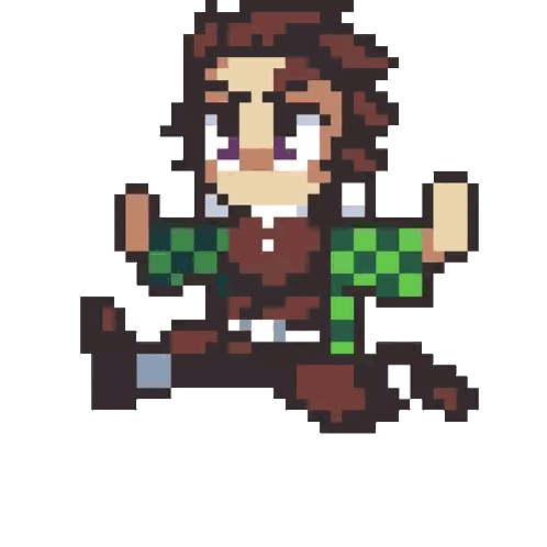 a pixel art of a man with purple eyes