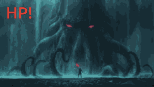 A Pixel Art Of A Monster With Hp Written On The Bottom Right GIF