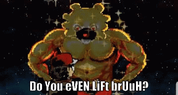A Pixel Art Of A Muscled Teddy Bear With The Words `` Do You Even Lift Bruuh '' . GIF