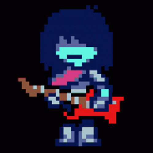 A Pixel Art Of A Person Holding A Red Guitar GIF