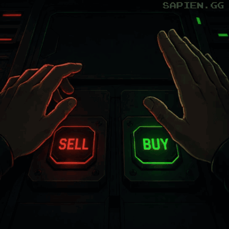 A Pixel Art Of A Person Pressing A Sell Button In A Dark Room GIF