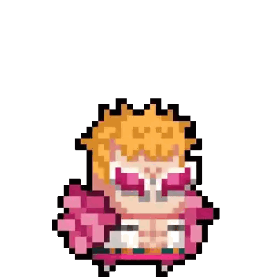 a pixel art of a person wearing sunglasses and a pink jacket .