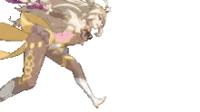 a pixel art of a person with a purple ribbon around their waist .