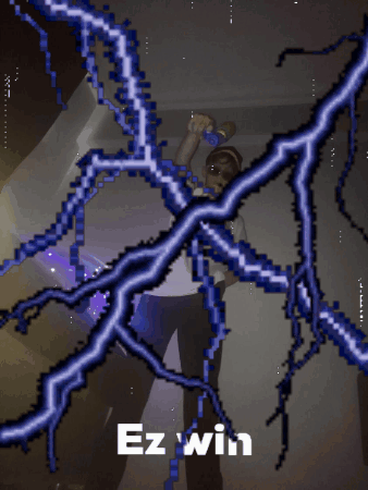 A Pixel Art Of A Person With Lightning Bolts And The Words Ez Win GIF