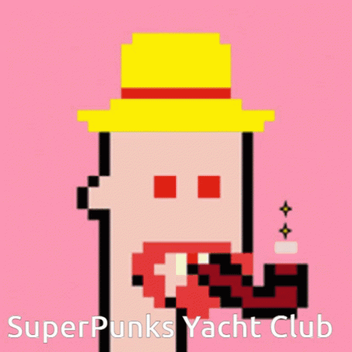 A Pixel Art Of A Person With The Words Superpunks Yacht Club GIF