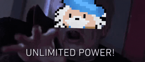 A Pixel Art Of A Person With The Words " Unlimited Power " Above Them GIF