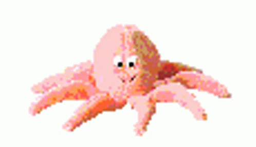 A Pixel Art Of A Pink Octopus With A Smiling Face On A White Background . GIF
