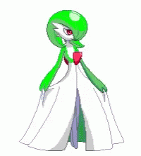 A Pixel Art Of A Pokemon With A Green Head And Green And White Clothes . GIF