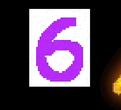 A Pixel Art Of A Purple Number 6 Next To A Fire GIF