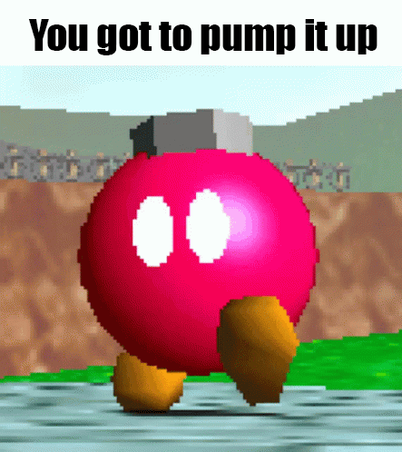 A Pixel Art Of A Red Ball With Two Eyes And The Words You Got To Pump It Up GIF
