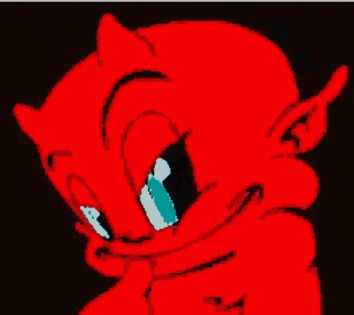 A Pixel Art Of A Red Devil Laughing And Crying GIF