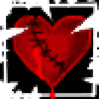 a pixel art of a red heart with wings on a black background