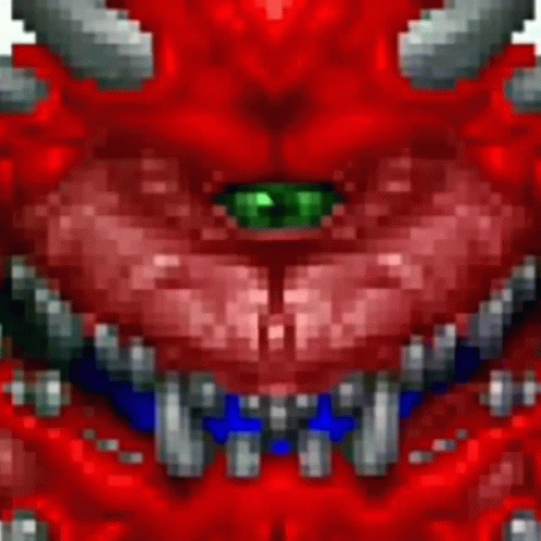 A Pixel Art Of A Red Monster With A Green Eye . GIF