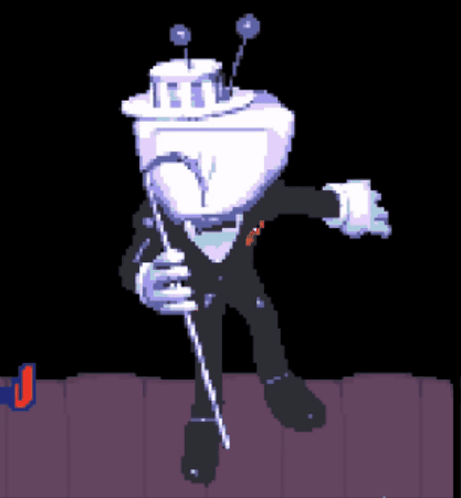 A Pixel Art Of A Robot In A Tuxedo And Top Hat GIF