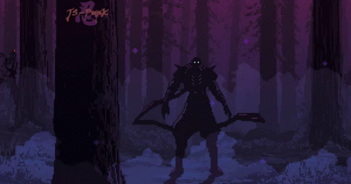 A Pixel Art Of A Samurai Holding A Bow And Sword GIF