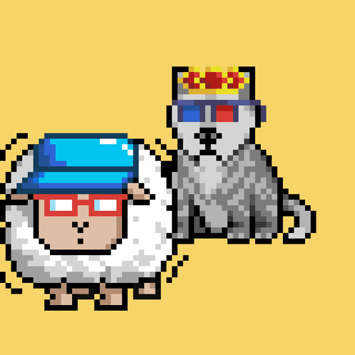 A Pixel Art Of A Sheep Wearing A Blue Hat And Sunglasses GIF
