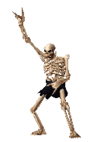 a pixel art of a skeleton in black shorts