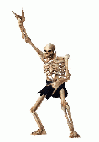 A Pixel Art Of A Skeleton Making A Horns Sign GIF