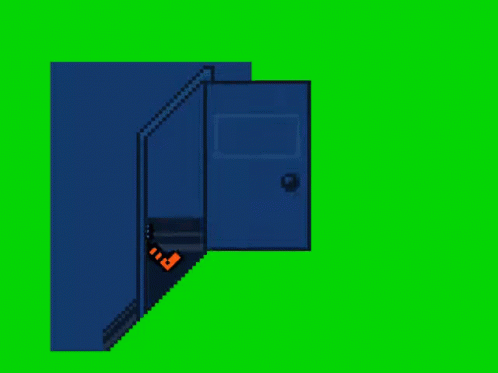 A Pixel Art Of A Skeleton Standing In Front Of A Door . GIF