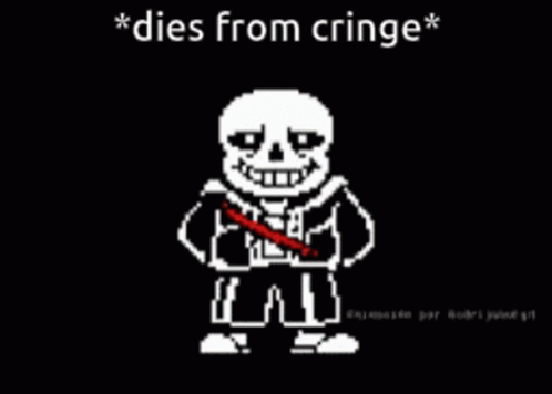 A Pixel Art Of A Skeleton With The Words Dies From Cringe GIF