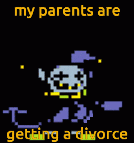 A Pixel Art Of A Skeleton With The Words " My Parents Are Getting A Divorce " Below It GIF