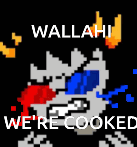 A Pixel Art Of A Skeleton With The Words Wallahi We 'Re Cooked Below It GIF