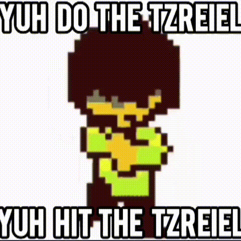 A Pixel Art Of A Skull With The Words `` Yuh Do The Tzriel Yuh Hit The Tzriel '' GIF