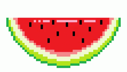 A Pixel Art Of A Slice Of Watermelon With Black Seeds GIF