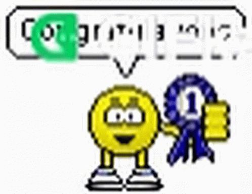 A Pixel Art Of A Smiley Face Giving A Thumbs Up Next To A Ribbon . GIF