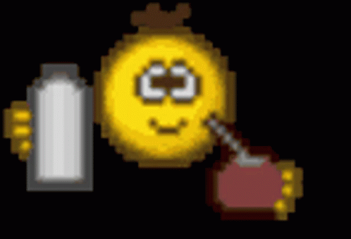 A Pixel Art Of A Smiley Face Next To A Bottle GIF