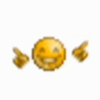 a pixel art of a smiley face with wings coming out of it on a white background .