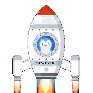 a pixel art of a spacex rocket with a penguin on the front