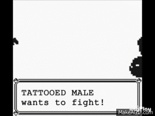 A Pixel Art Of A Tattooed Male Wanting To Fight A Woman . GIF