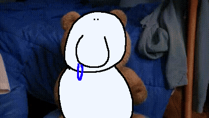 a pixel art of a teddy bear with a blue collar