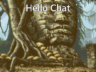 A Pixel Art Of A Tree With The Words Hello Chat Written Above It GIF