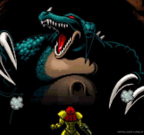 Pixel Art Video Game Character Facing Crocodile GIF