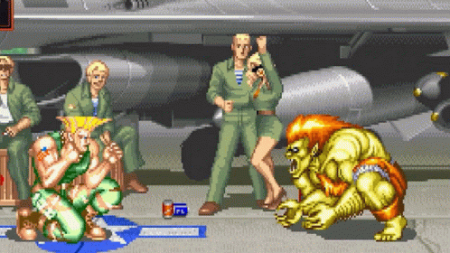 A Pixel Art Of A Video Game Scene With Fighters And A Can Of Pepsi On The Ground GIF